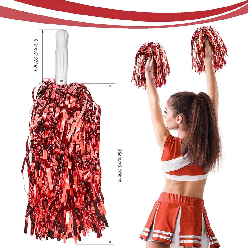 DILIBRA 24 Pcs Metallic Cheerleading Pom Poms for Kids, Cheerleaders Cheer Pom Poms with Baton Handle, Cheering Squad Hand Flower for Adults Team Spirit Sports Game Dancing Party - Image 2